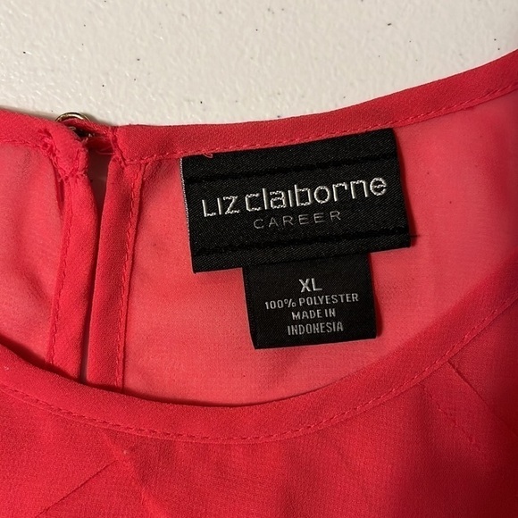 Liz Claiborne deep coral top with ruffles. Sz L - Picture 5 of 6